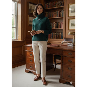 White House Black Market Teal Green Ribbed Turtleneck Sweater Wide Sleeve Large